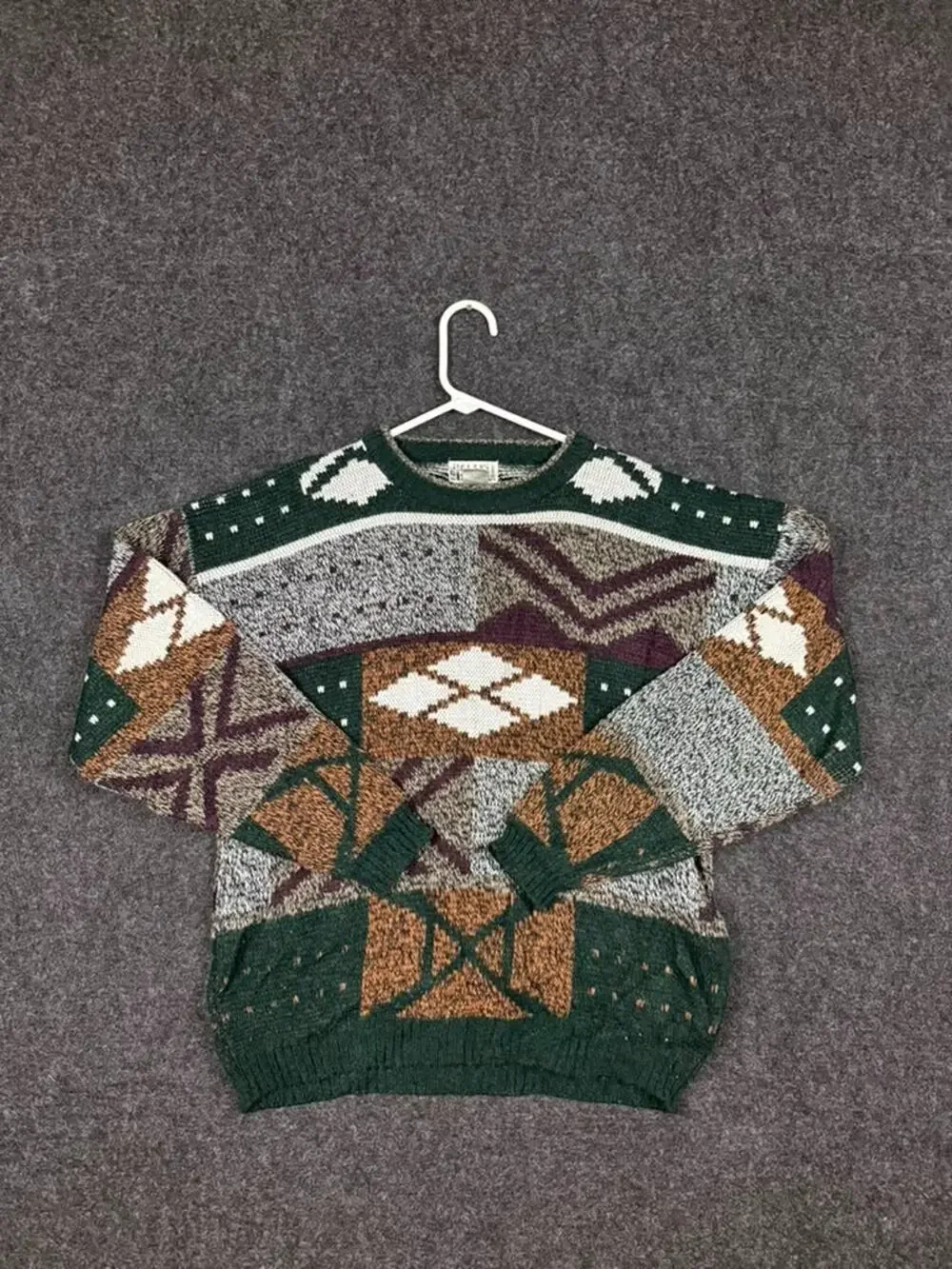 Vintage City Streets Geometric Sweater Mens Large Coogi Style Crewneck 90s Knit